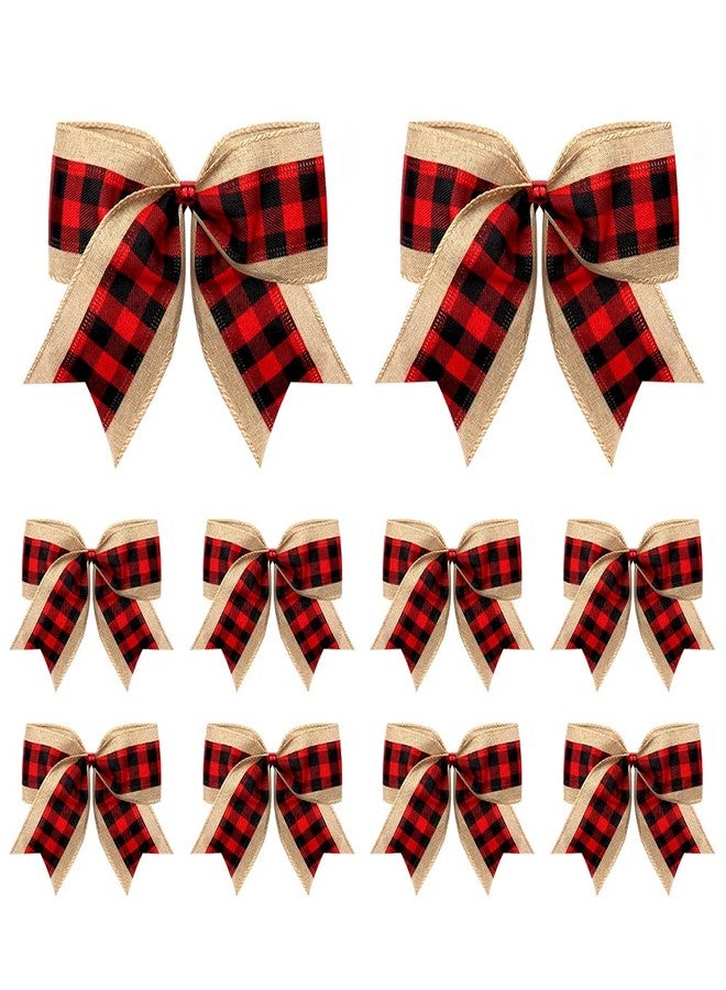 Threetols 10PCS Christmas Wreath Bows, Red Black Buffalo Plaid Bows for Wreath Farmhouse Bows for Front Door Winter Red Bows Christmas Tree Bows for Wedding Indoor Outdoor Xmas Decorations - Image 3